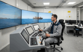 Trainee using an offshore training simulator inside a maritime training centre with large screens displaying vessel operations If you want this tightened further for a specific blog angle like AI, simulation, OPITO, or future training standards, say the word and I’ll refine it.